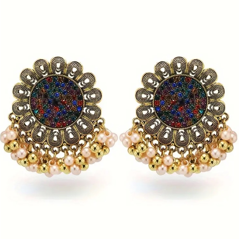 Vintage Style Sunflower Rhinestone Tassel Earrings